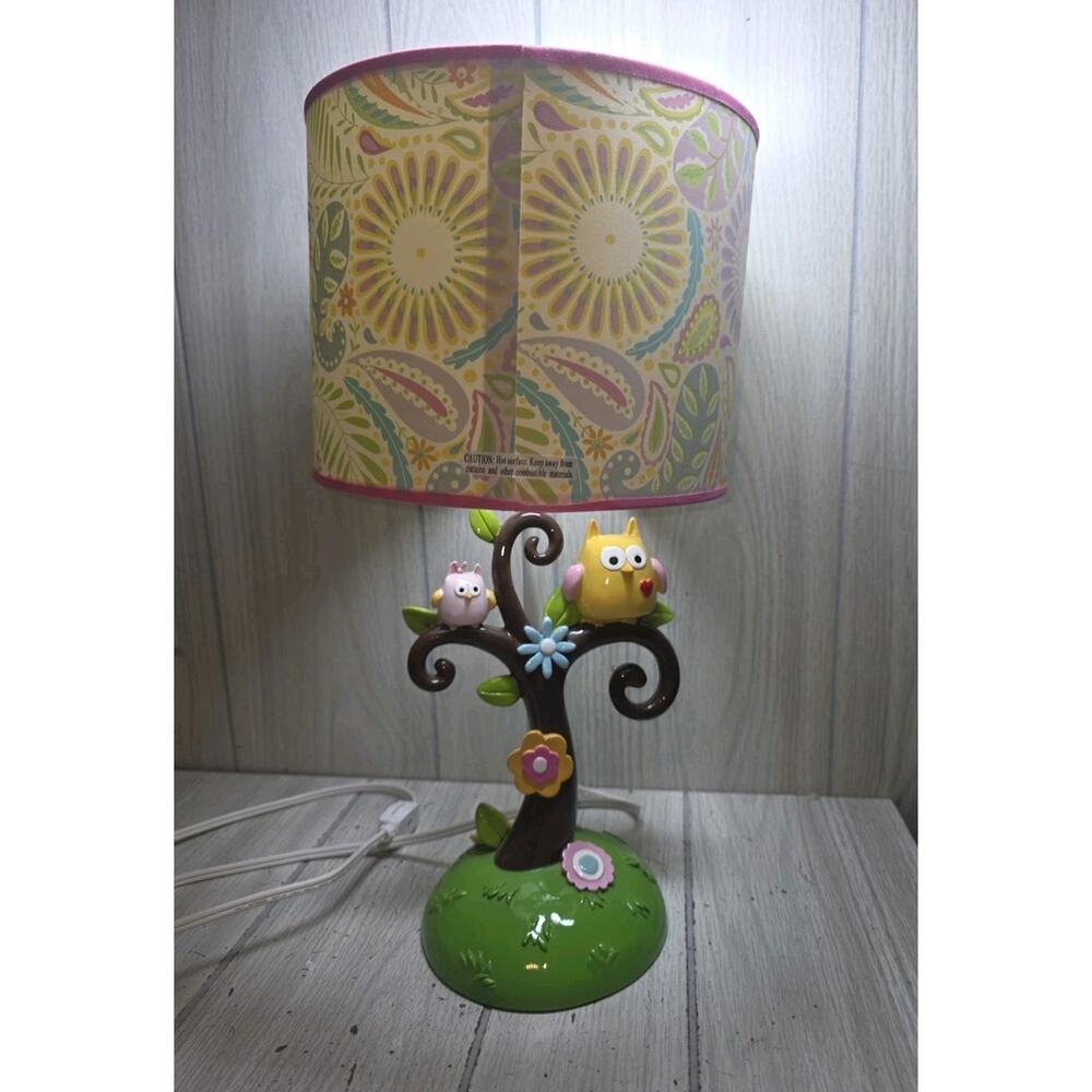 Lambs & Ivy Dena Happi Tree Owl Baby Nursery Lamp Kids Room Pink Paisley